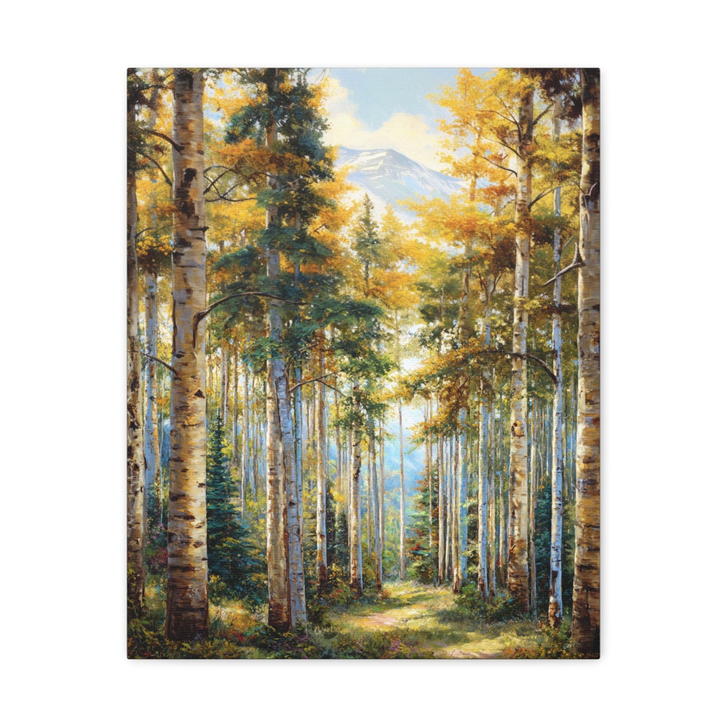 Aspen Forest Path Vertical Canvas Print — Serene Woodland Wall Art