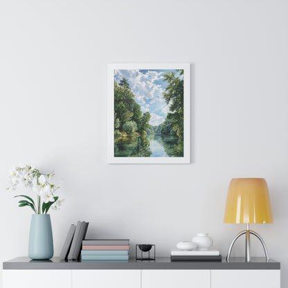 Serene River Landscape Wall - Framed Vertical Print