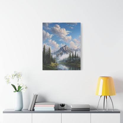 Mountain Lake Canvas Print — Serene Alpine Landscape Wall Art