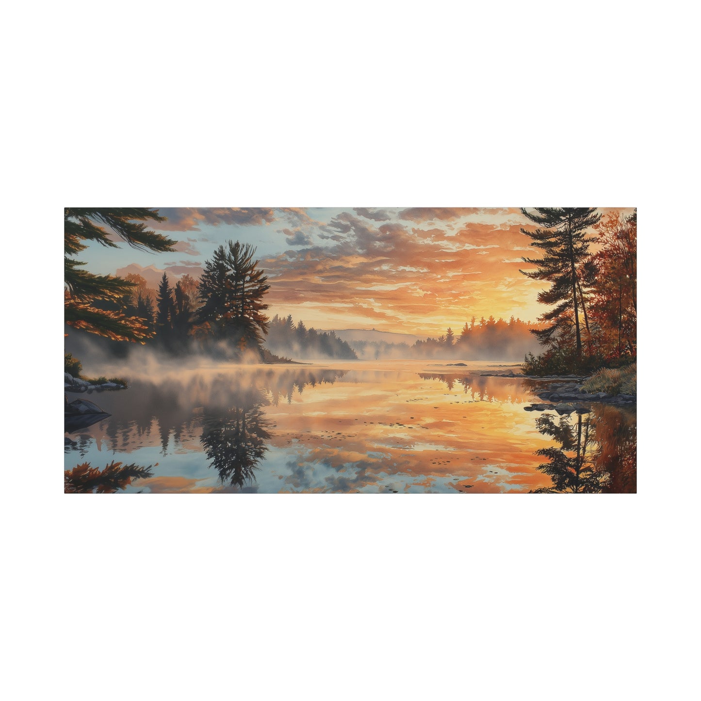 Autumn Lakeside Sunrise Canvas — Matte Stretched Wall Art