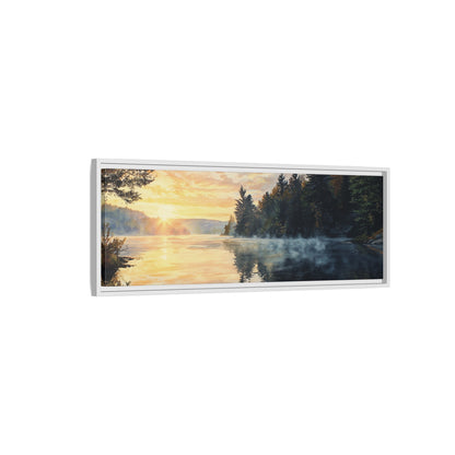 Sunrise Lake Framed Canvas Print — Forest Reflection Wall Art