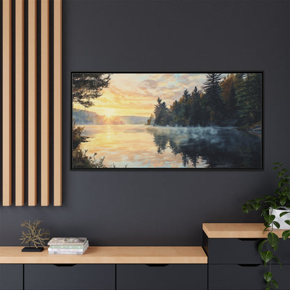 Sunrise Lake Framed Canvas Print — Forest Reflection Wall Art