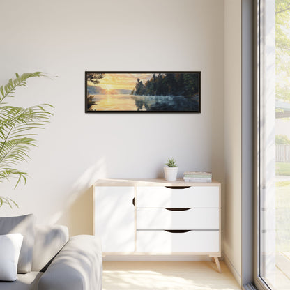 Sunrise Lake Framed Canvas Print — Forest Reflection Wall Art