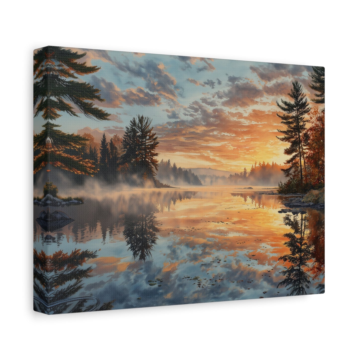 Autumn Lakeside Sunrise Canvas — Matte Stretched Wall Art