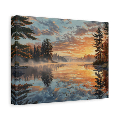 Autumn Lakeside Sunrise Canvas — Matte Stretched Wall Art