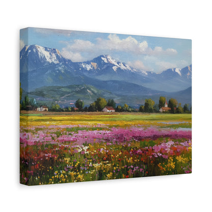 Canvas Print - Impressionist Mountain Landscape with Flowers