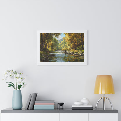 River Fly Fishing Art Print for Cabin & Living Room - Framed Landscape Print