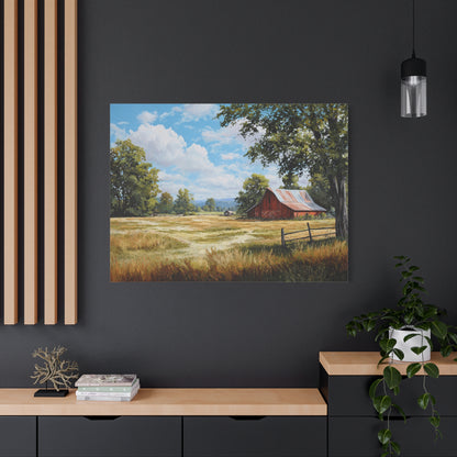 Rustic Red Barn Landscape Canvas Print — Stretched Matte Wall Art