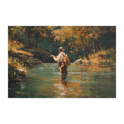Vintage Fly Fisherman River Scene - Silk Paper Print