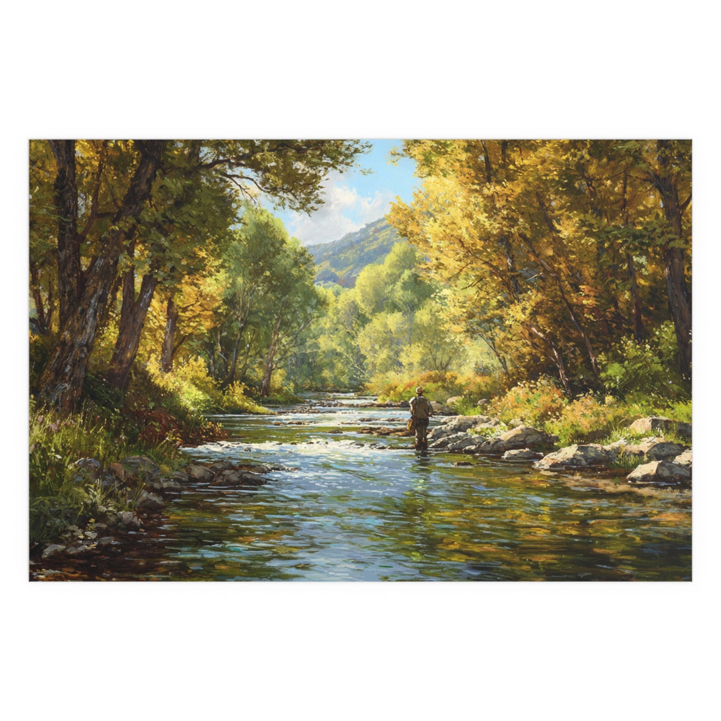 Autumn River Fly Fishing - Silk Paper Print