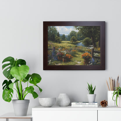 Serene Country Meadow Landscape Print - Framed Print