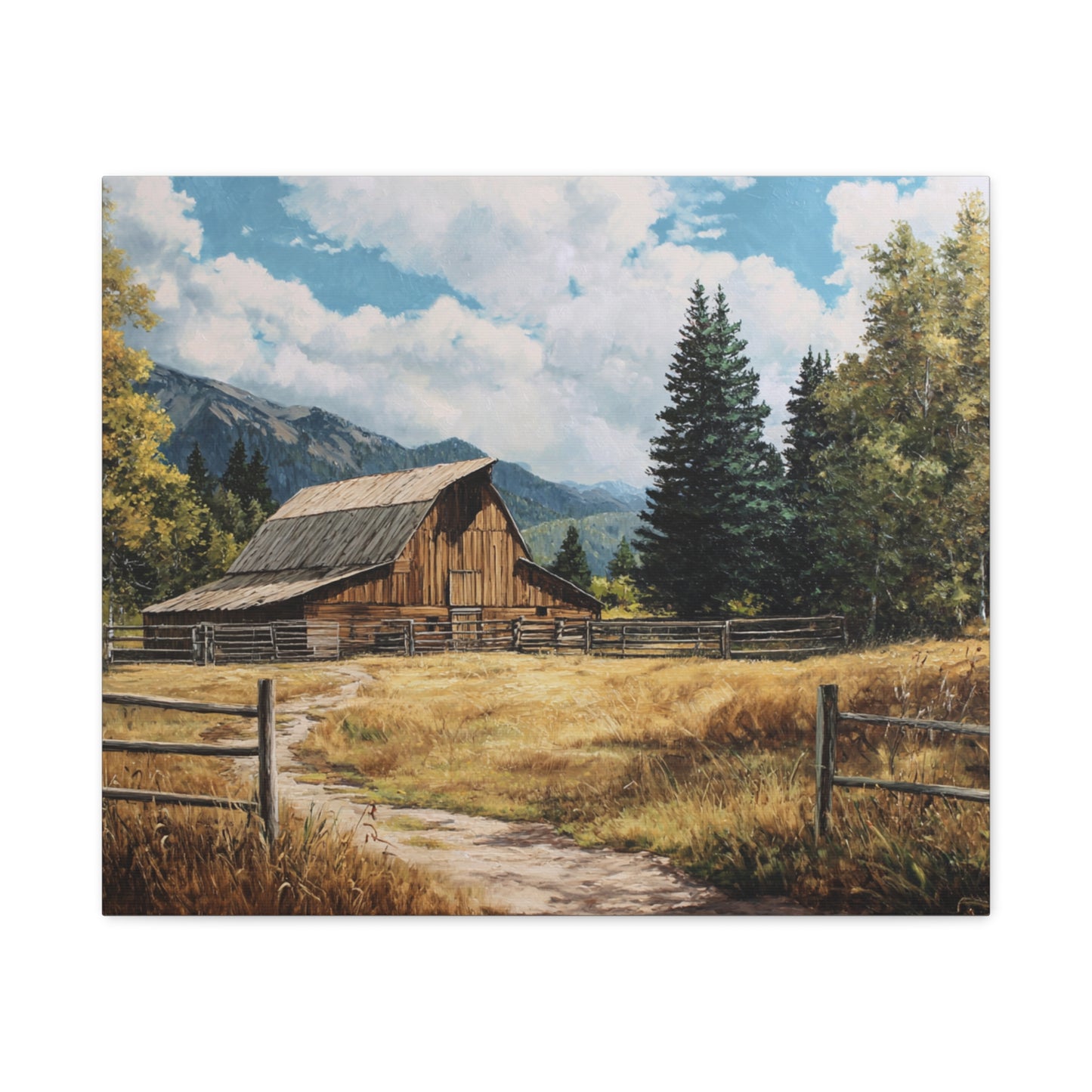 Rustic Barn Canvas Wall Art — Country Landscape Matte Stretched Print