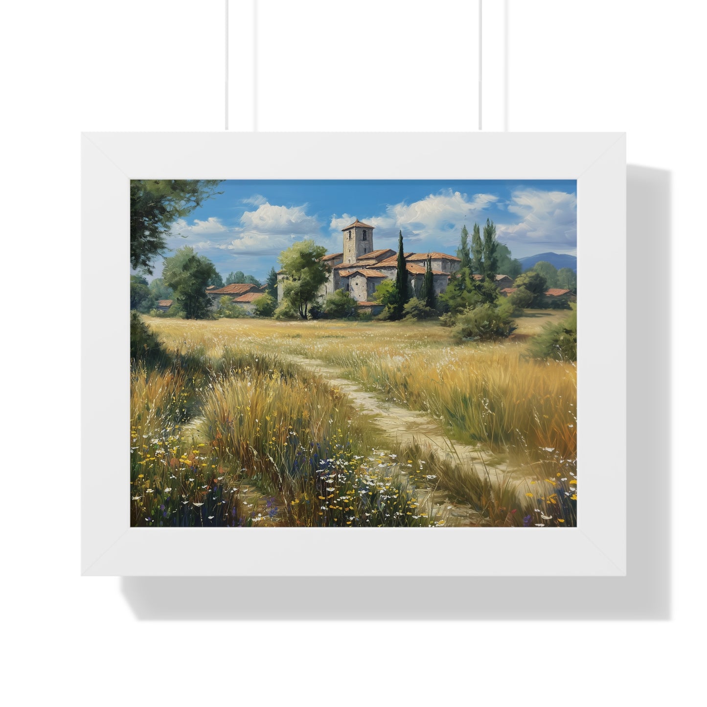 Rustic Countryside Landscape Wall Art - Framed Print for Farmhouse & Living Room