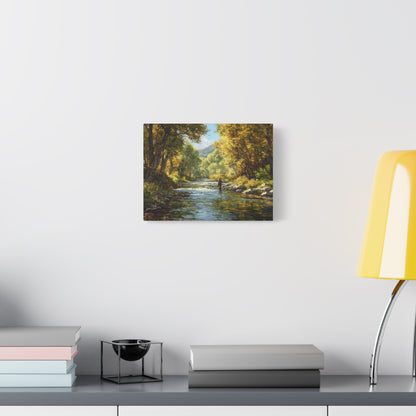 Autumn River Fly Fishing Matte Stretched Canvas