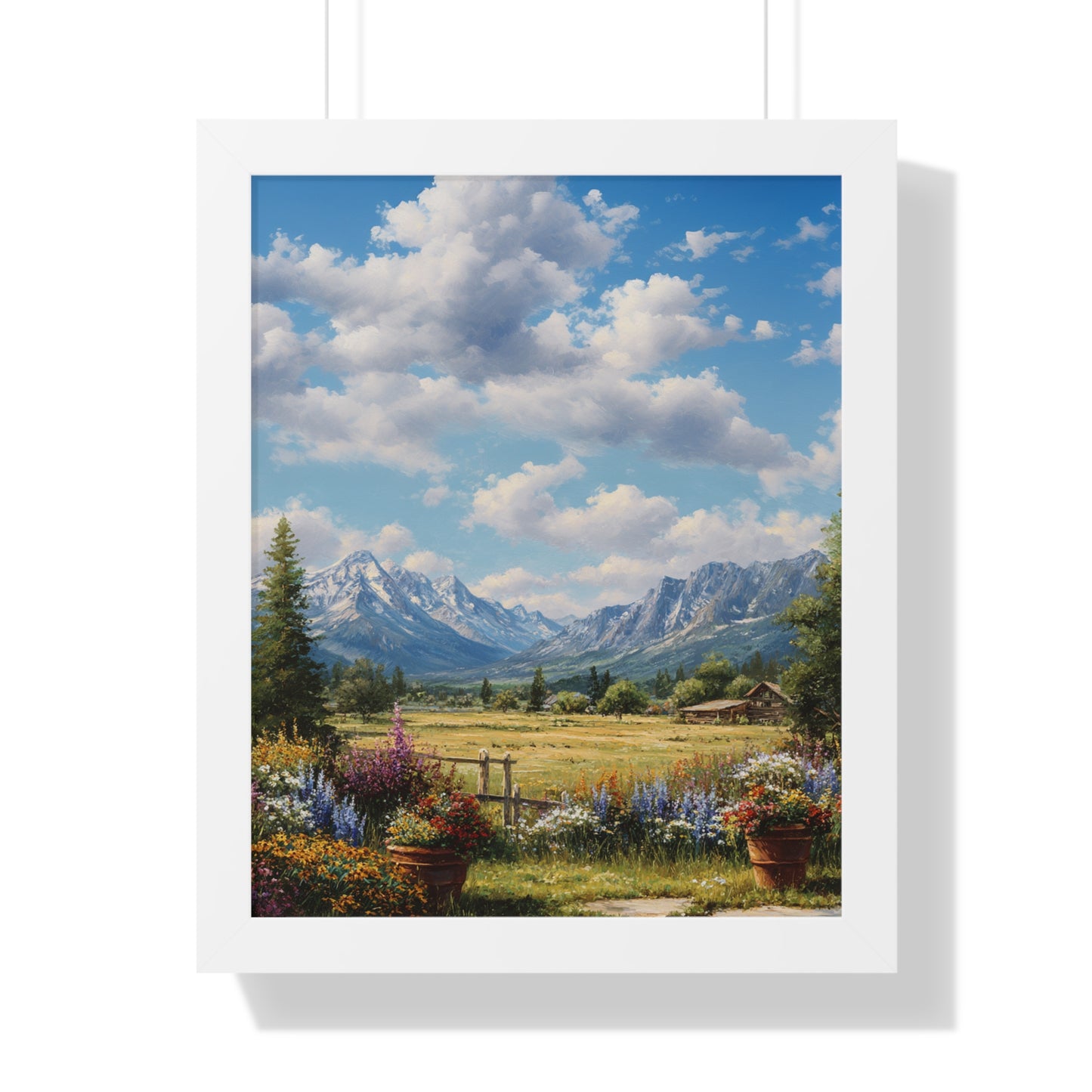 Mountain Meadow Landscape Vertical Print — Framed Wall Art