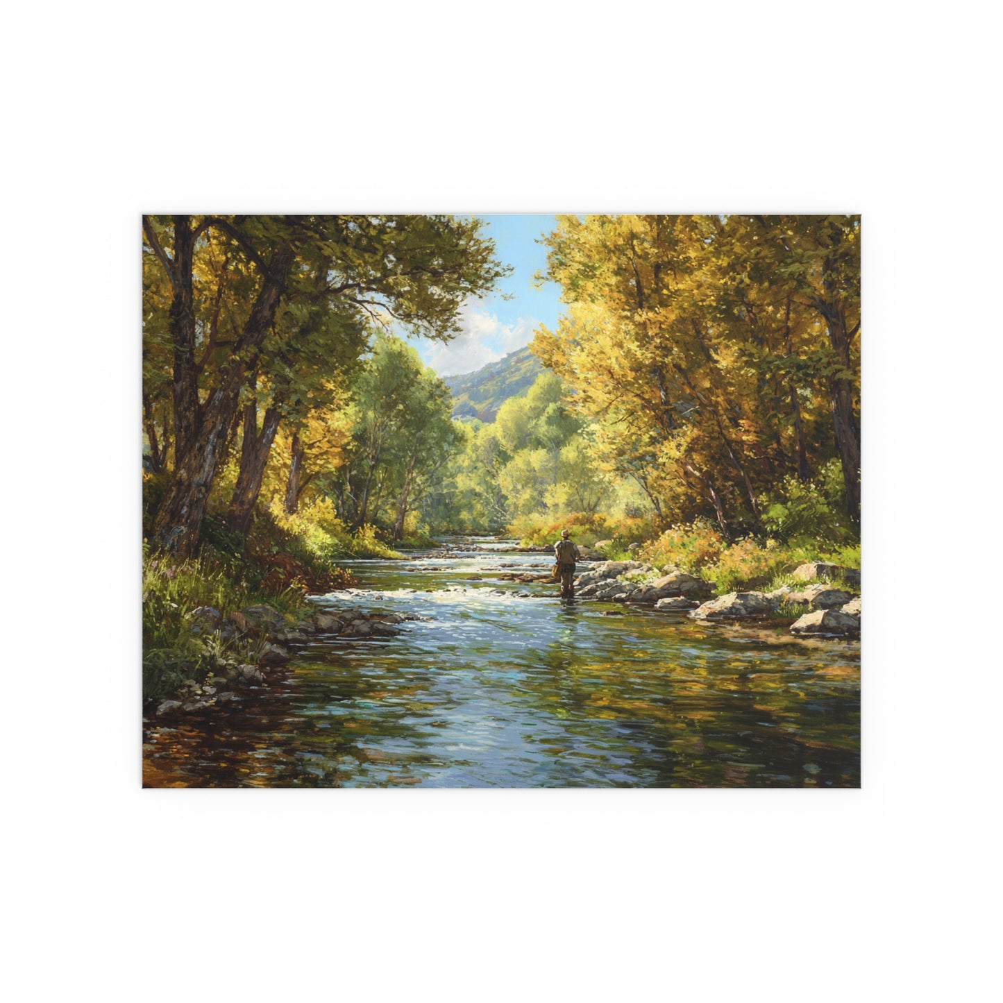 Autumn River Fly Fishing - Silk Paper Print