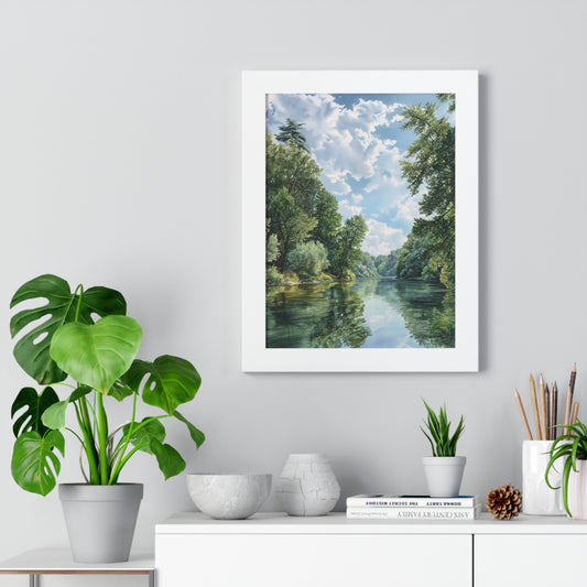 Serene River Landscape Wall - Framed Vertical Print