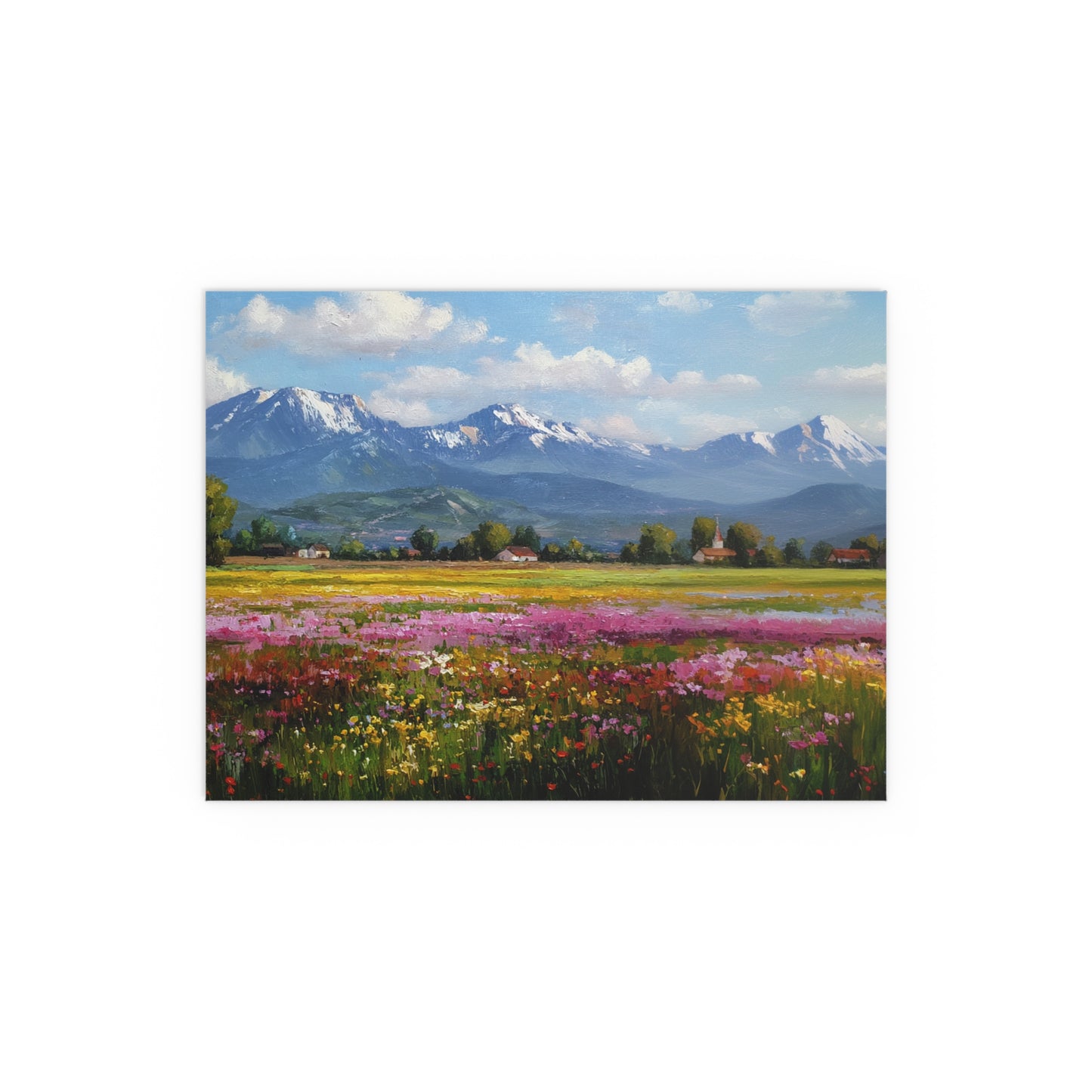 Impressionist Mountain Landscape with Flowers - Silk Paper Print