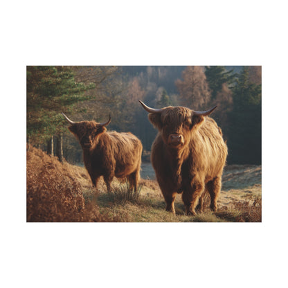Highland Cattle Matte Canvas Print — Rustic Farmhouse Wall Art
