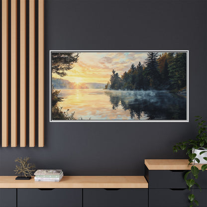 Sunrise Lake Framed Canvas Print — Forest Reflection Wall Art
