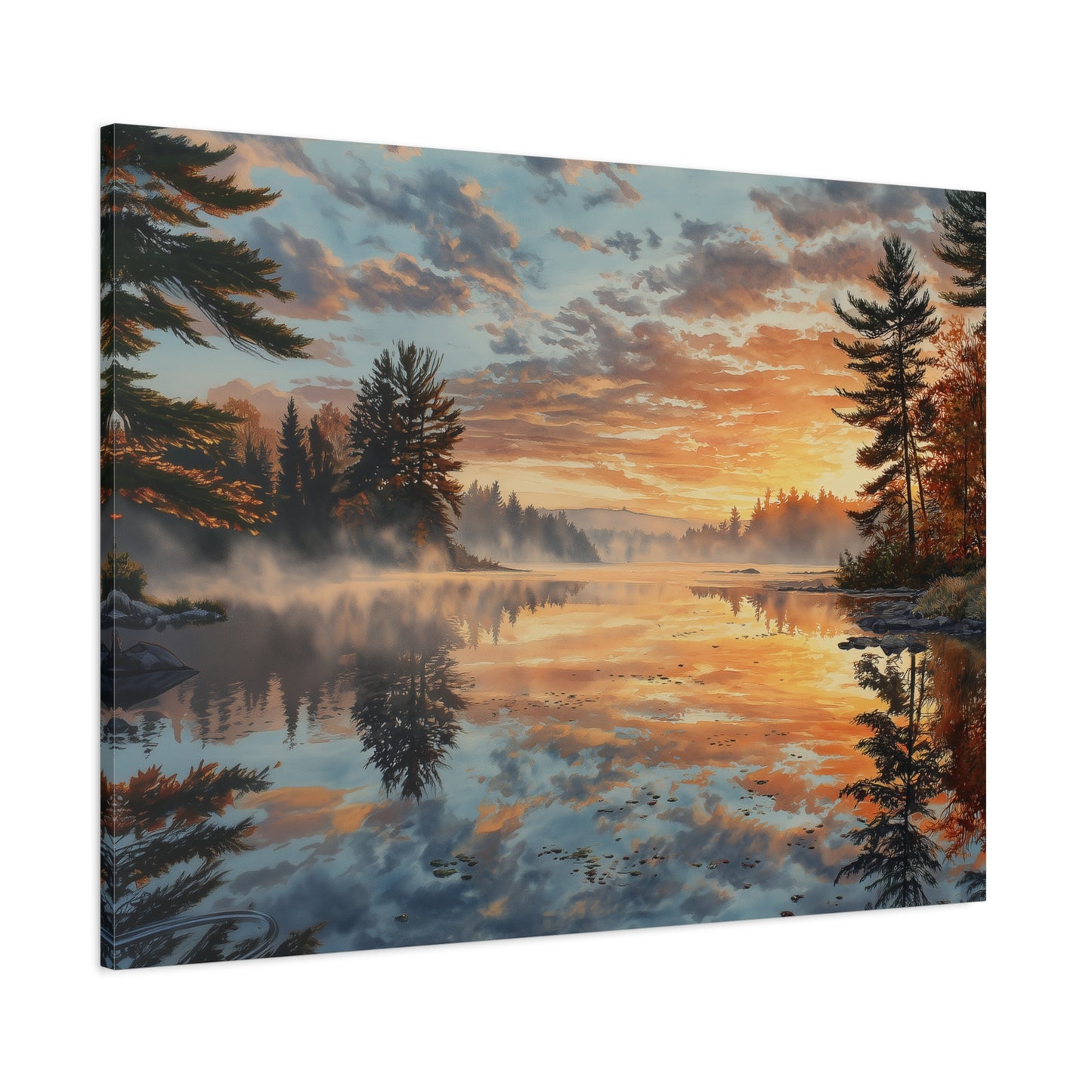 Autumn Lakeside Sunrise Canvas — Matte Stretched Wall Art