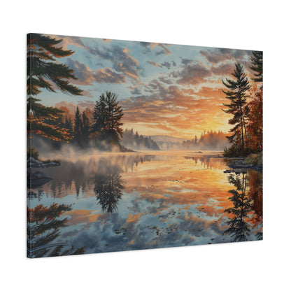 Autumn Lakeside Sunrise Canvas — Matte Stretched Wall Art
