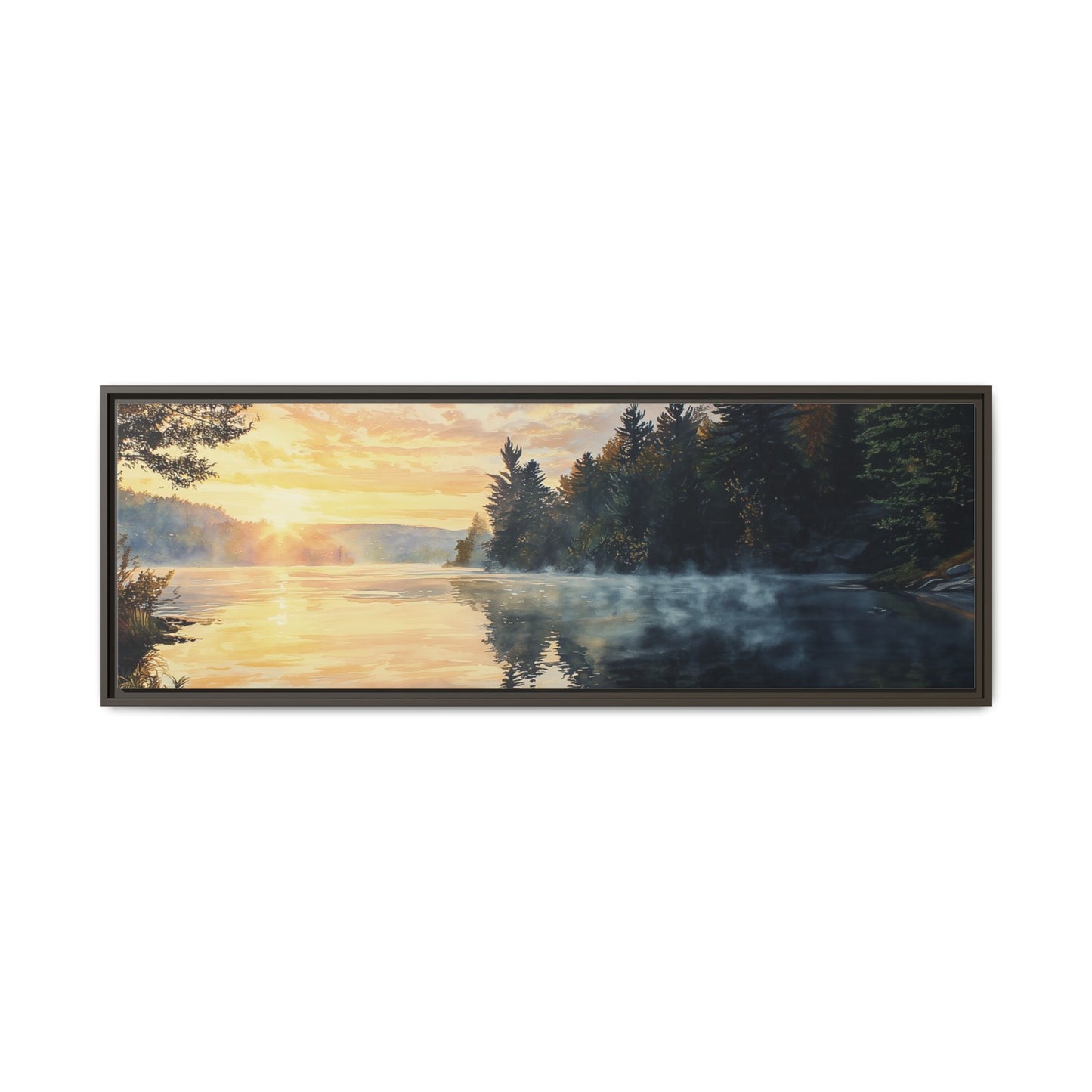 Sunrise Lake Framed Canvas Print — Forest Reflection Wall Art