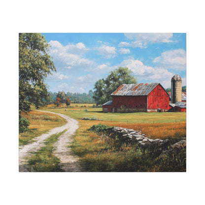 Country Farmhouse Canvas Wall Art — Red Barn Road Landscape Matte Stretched Print