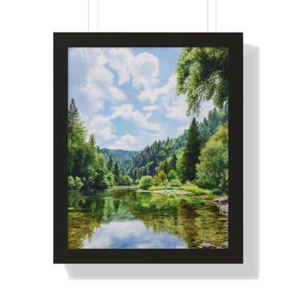 Serene Mountain Lake Landscape Wall Art -Framed Vertical Print