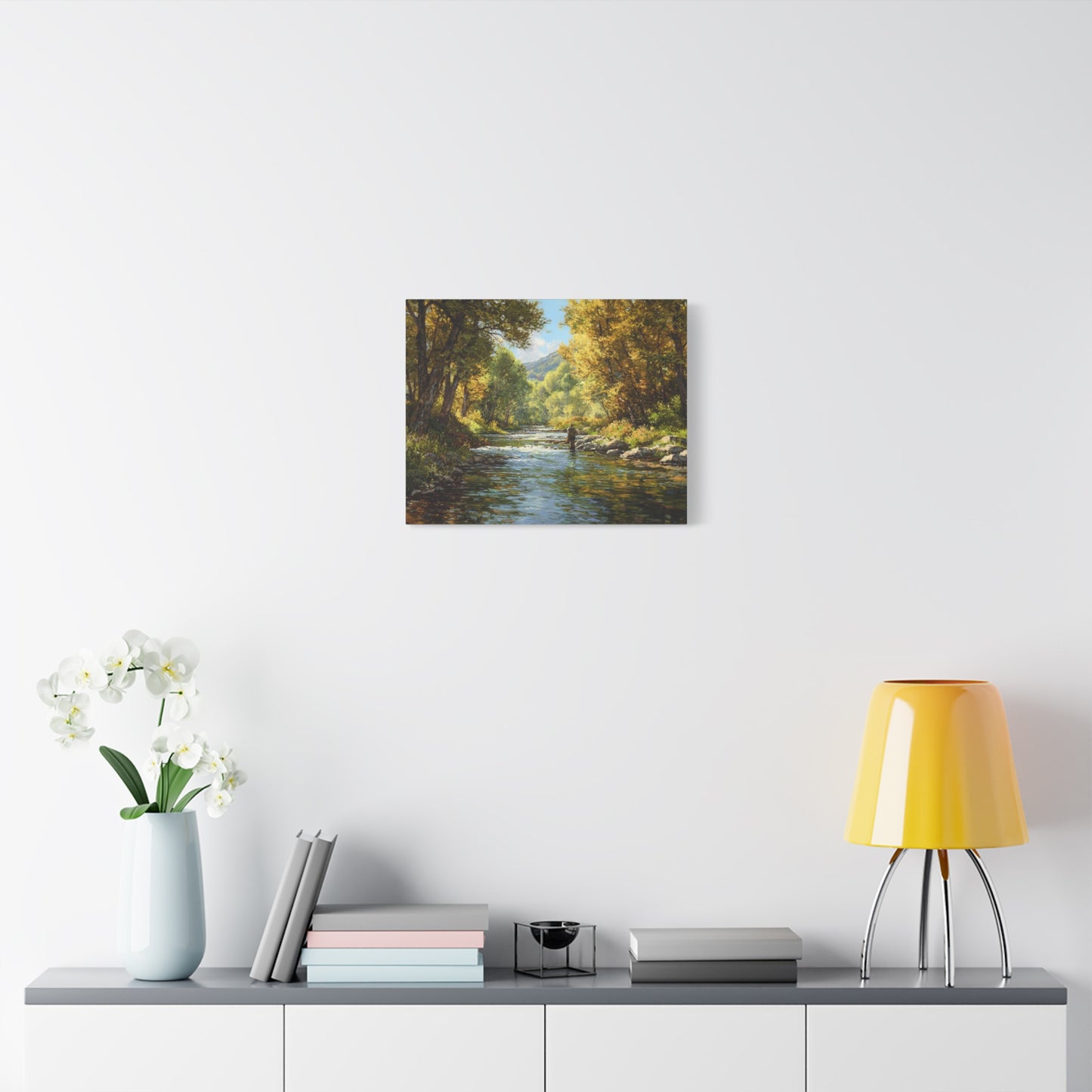 Autumn River Fly Fishing Matte Stretched Canvas