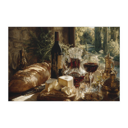 Vintage Still Life Bread Wine Cheese - Silk Paper Print