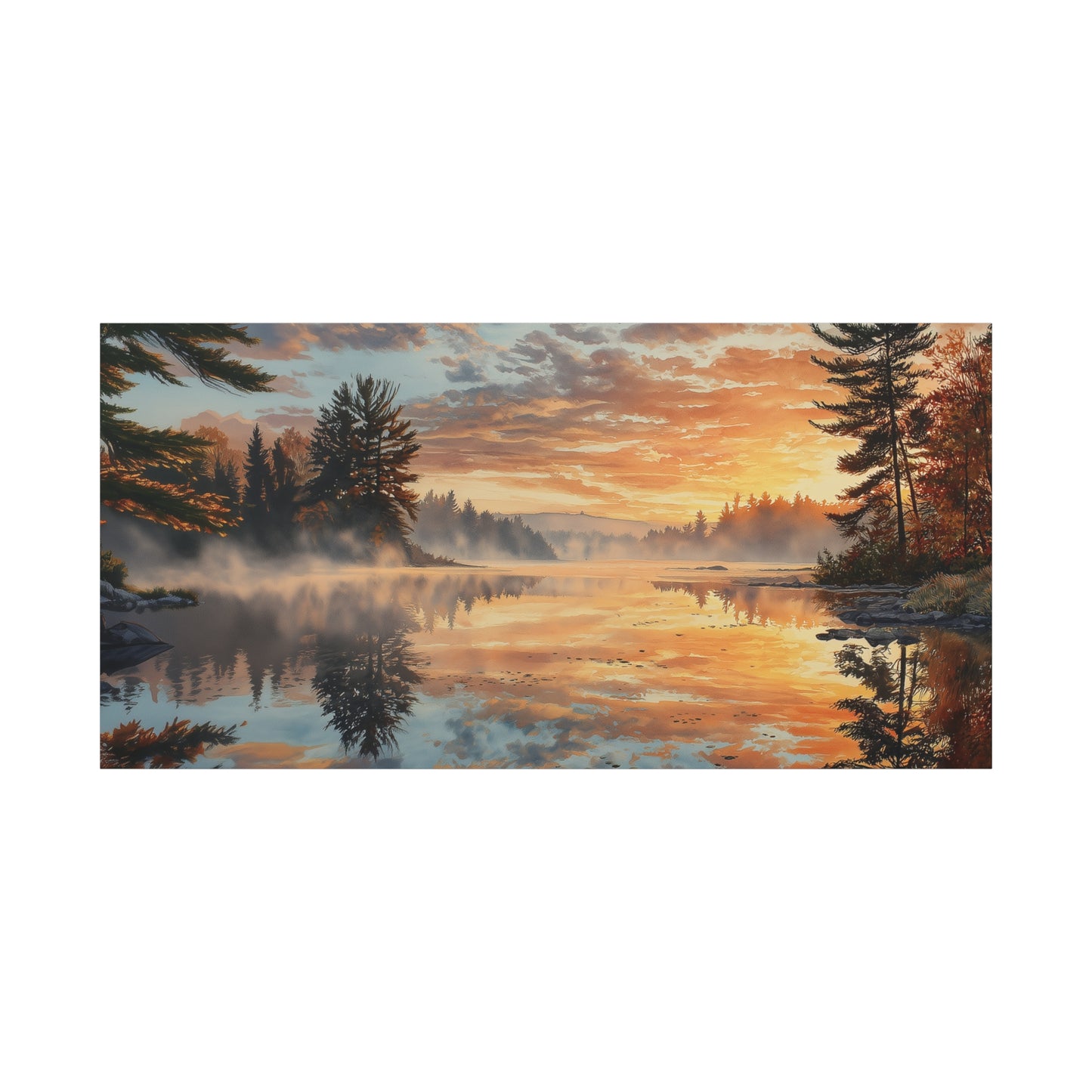 Autumn Lakeside Sunrise Canvas — Matte Stretched Wall Art