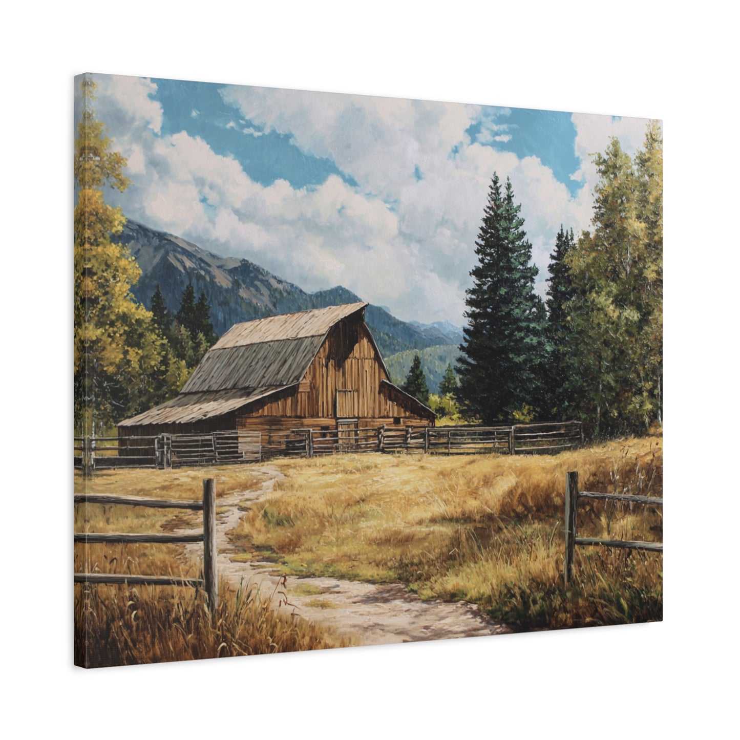 Rustic Barn Canvas Wall Art — Country Landscape Matte Stretched Print