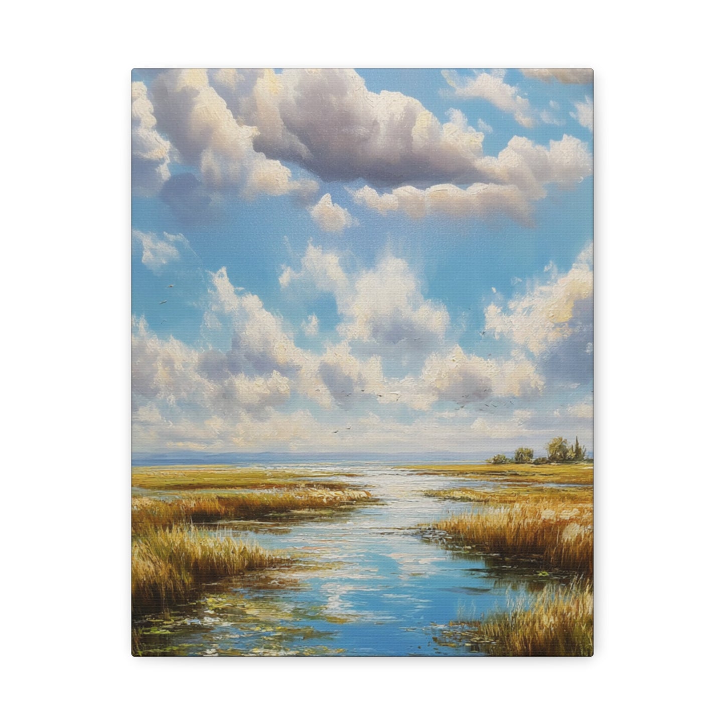 Coastal Marsh Landscape Canvas Print — Serene Vertical Seascape Wall Art