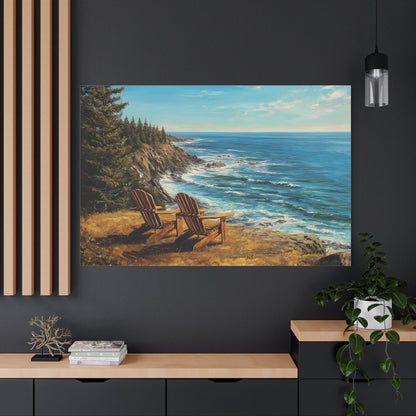 Coastal Cliffs Canvas Wall Art — Adirondack Chairs Overlooking Ocean Seascape
