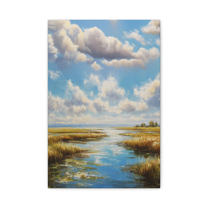 Coastal Marsh Landscape Canvas Print — Serene Vertical Seascape Wall Art