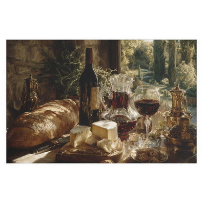 Vintage Still Life Bread Wine Cheese - Silk Paper Print
