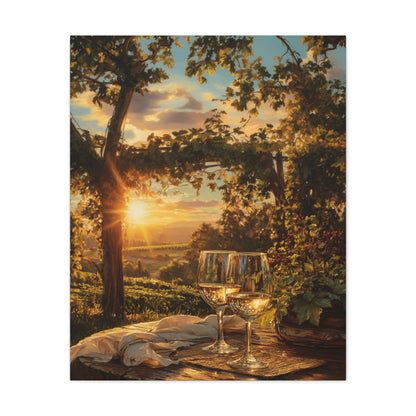 Sunset Vineyard Canvas Wall Art – Wineglass Landscape Matte Stretched Print
