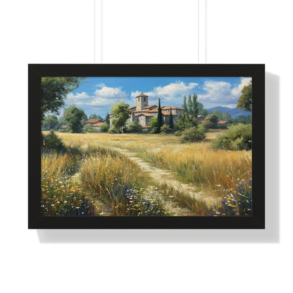 Rustic Countryside Landscape Wall Art - Framed Print for Farmhouse & Living Room