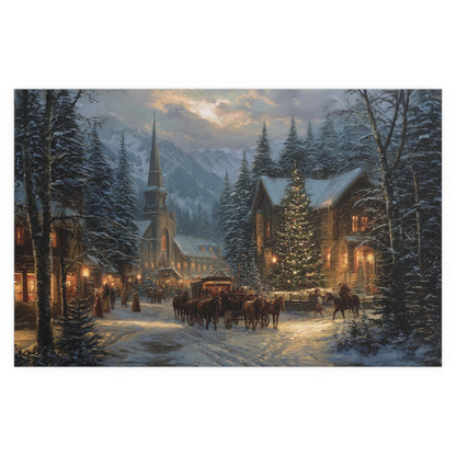 Christmas Village Winter Scene - Silk Paper Print