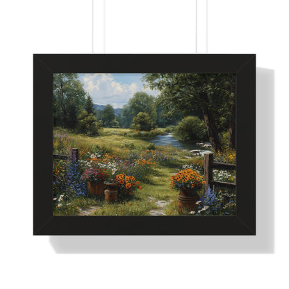 Serene Country Meadow Landscape Print - Framed Print