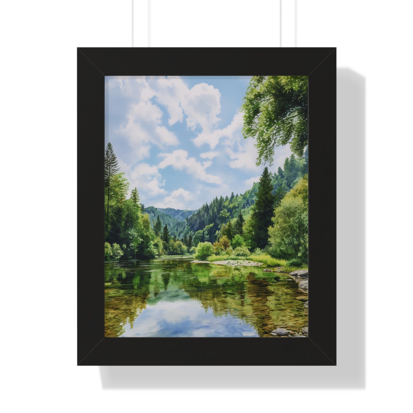 Serene Mountain Lake Landscape Wall Art -Framed Vertical Print