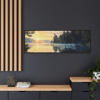 Sunrise Lake Framed Canvas Print — Forest Reflection Wall Art