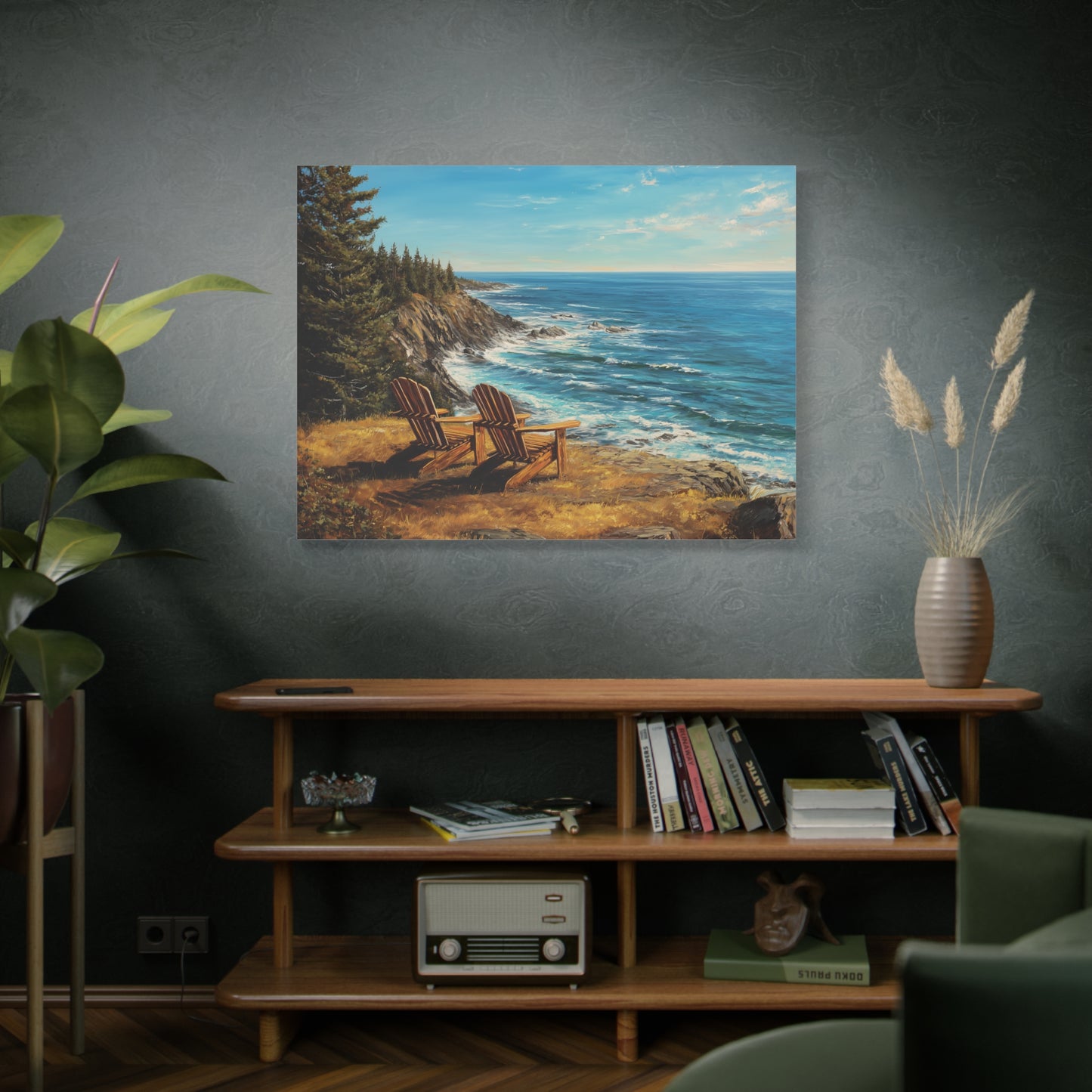 Coastal Cliffs Canvas Wall Art — Adirondack Chairs Overlooking Ocean Seascape