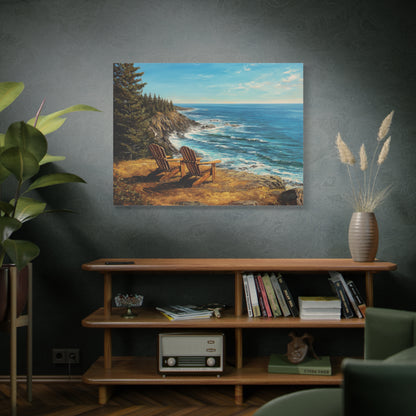 Coastal Cliffs Canvas Wall Art — Adirondack Chairs Overlooking Ocean Seascape