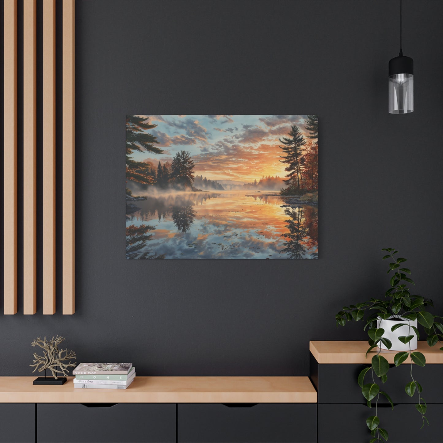 Autumn Lakeside Sunrise Canvas — Matte Stretched Wall Art