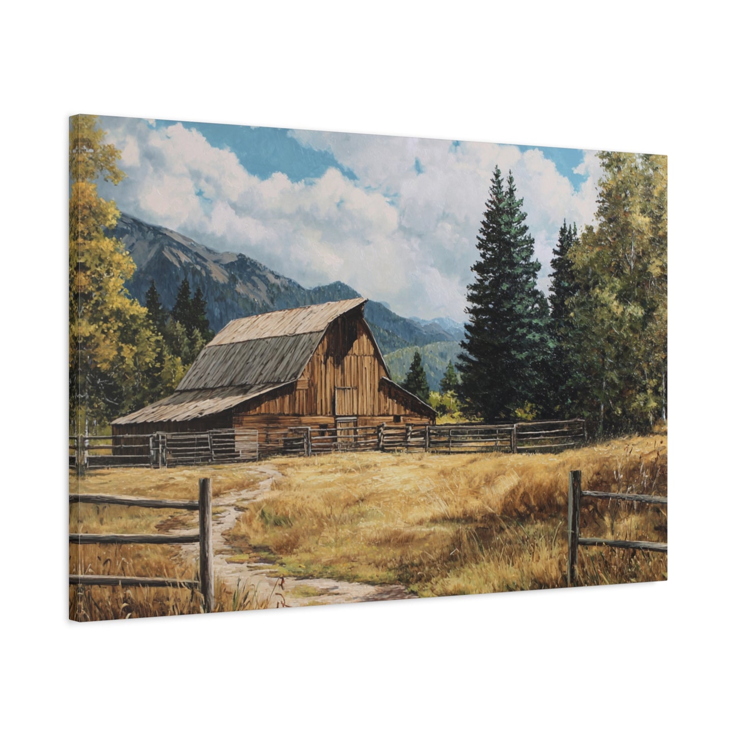 Rustic Barn Canvas Wall Art — Country Landscape Matte Stretched Print