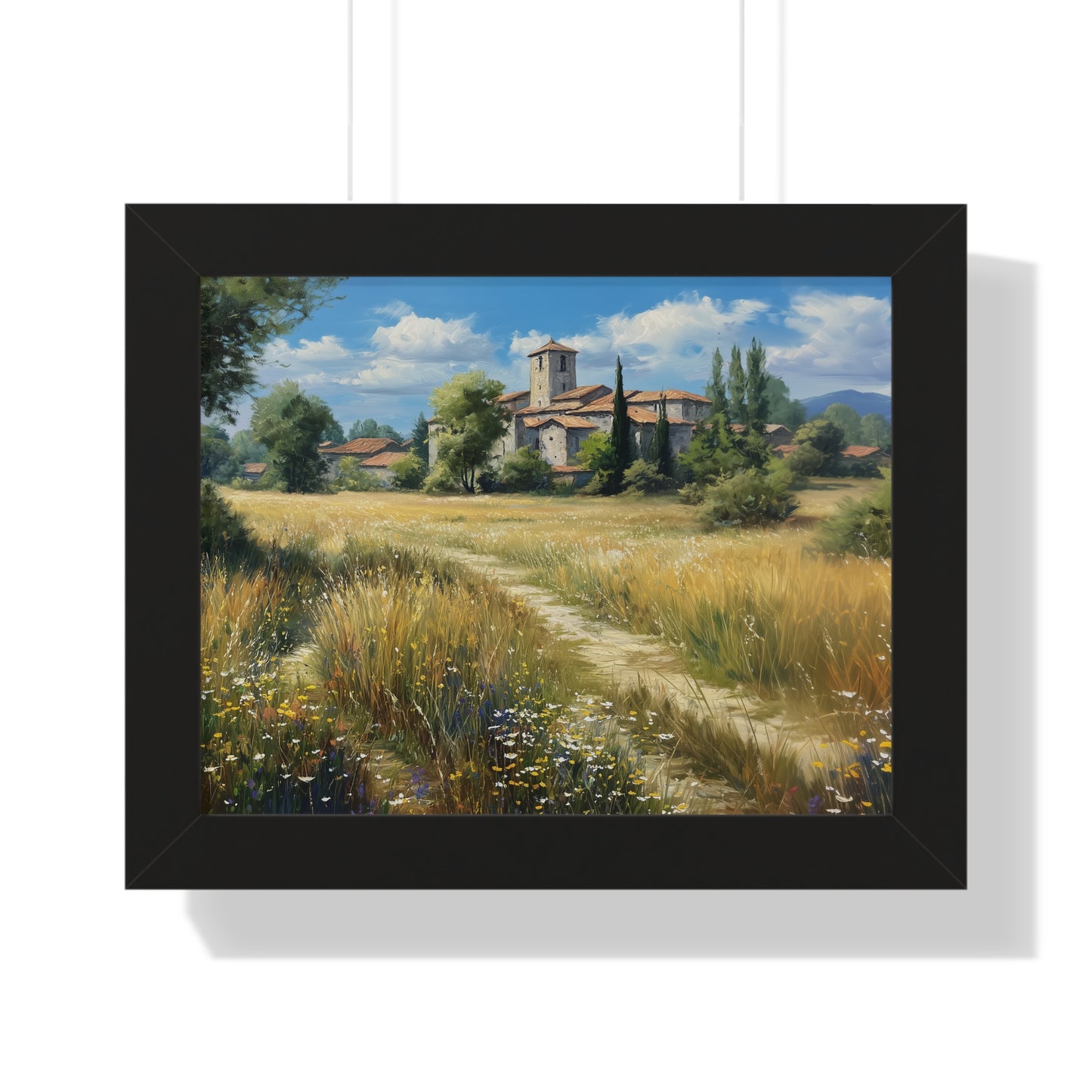 Rustic Countryside Landscape Wall Art - Framed Print for Farmhouse & Living Room
