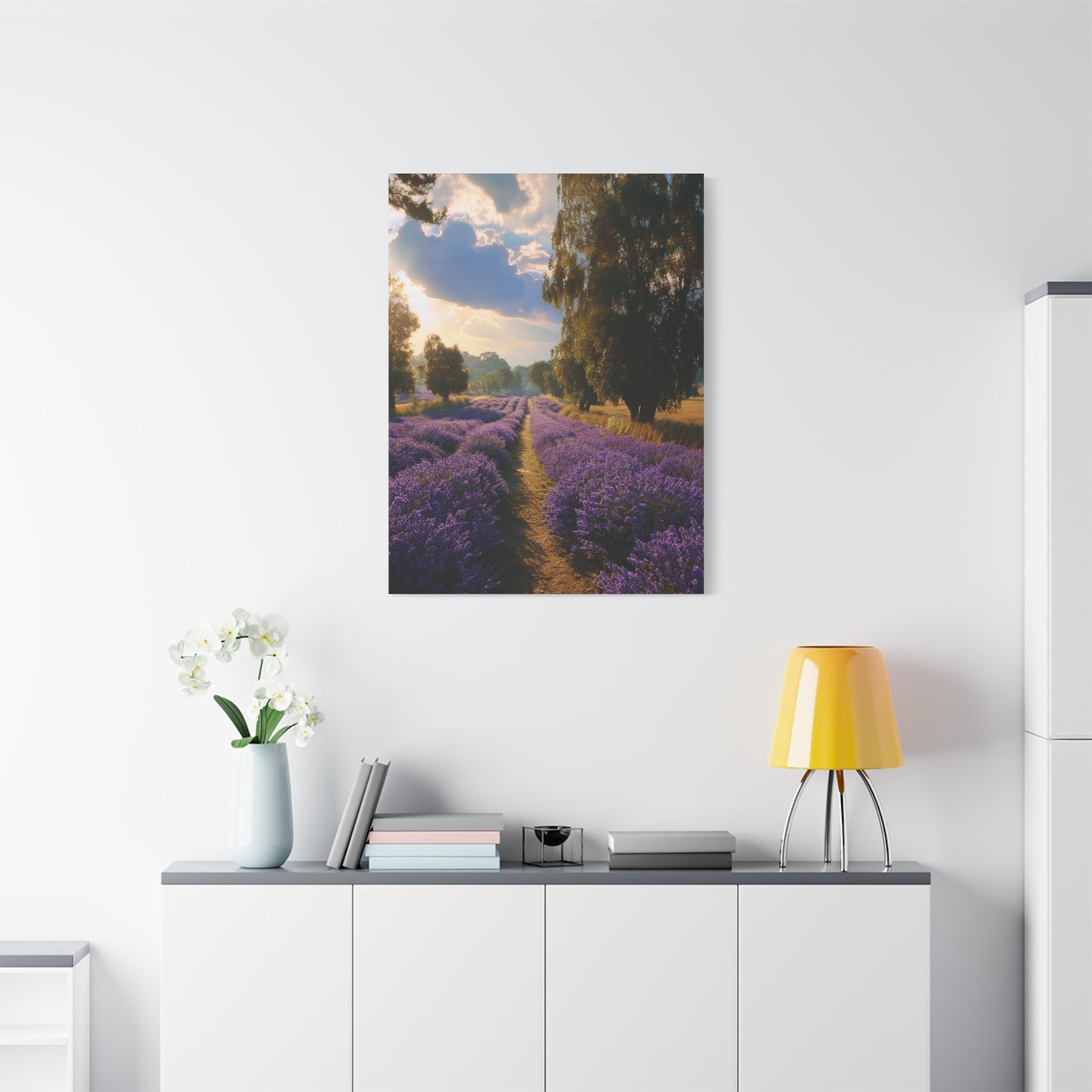 Lavender Field Vertical Canvas Print — Serene Floral Landscape Wall Art