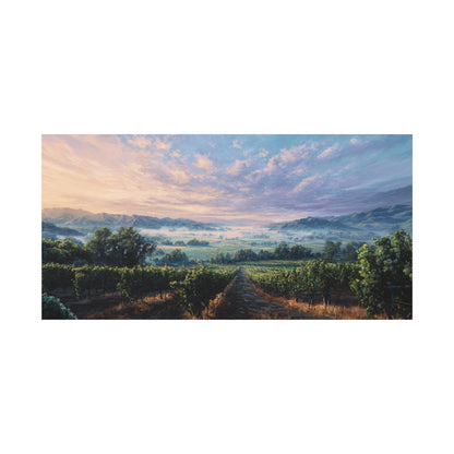 Sunrise Vineyard Matte Canvas Print — Stretched Panoramic Wall Art